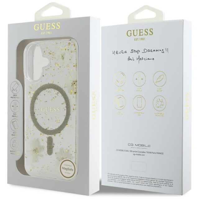 Case Guess Resin Flowers Glitter MagSafe for iPhone 16 beige - imagine 8
