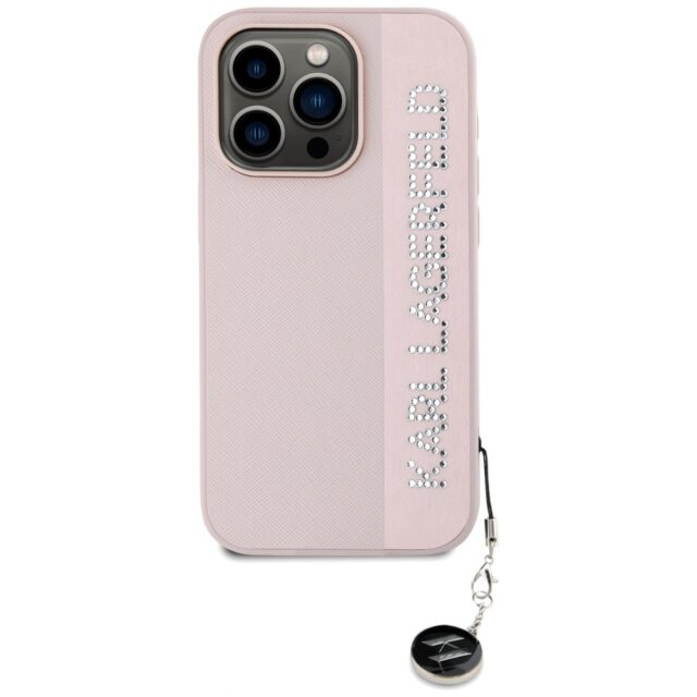 Karl Lagerfeld KLHCP15XPSAKDGCP iPhone 15 Pro Max 6.7" pink hardcase Saffiano Rhinestones & Ch - imagine 3