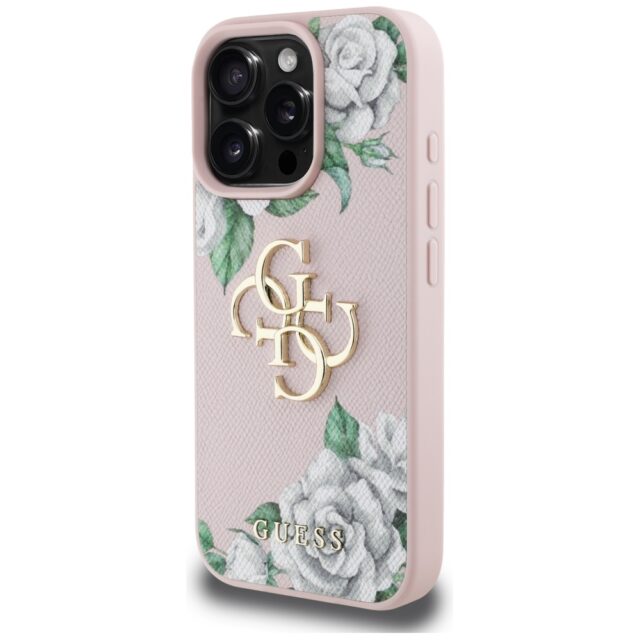 Case Guess Grained Roses Big 4G logo for iPhone 16 Pro pink - imagine 2