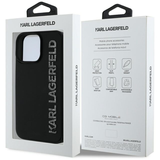 Case Karl Lagerfeld HC 3D Rubber Elongated Glitter for iPhone 16 Pro Max black - imagine 8