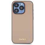 DKNY DKHMP15XPGHLME iPhone 15 Pro Max 6.7" beige hardcase Grained Metal Logo MagSafe - imagine 3