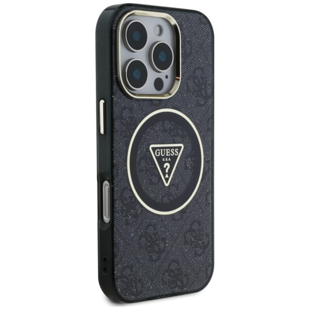 Case Guess IML Metal Glitter 4G Circle Triangle MagSafe for iPhone 16 Pro Max black - imagine 4