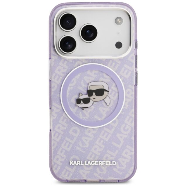 Karl Lagerfeld IML Glitter Karl & Choupette Heads Logo MagSafe Case for iPhone 17 Pro Purple - imagine 3