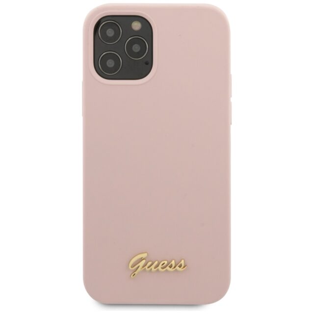 Guess GUHCP12MLSLMGLP iPhone 12/12 Pro 6,1" light pink hardcase Silicone Script Gold Logo - imagine 6