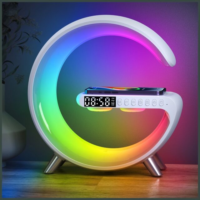 Multifunctional Lamp MajesticLine with alarm clock and bluetooth speaker whiteZapytaj Chat - imagine 4