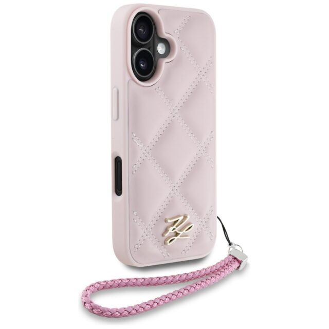 Case Karl Lagerfeld Quilted Initial Logo & Chain Strap for iPhone 16 pink - imagine 3