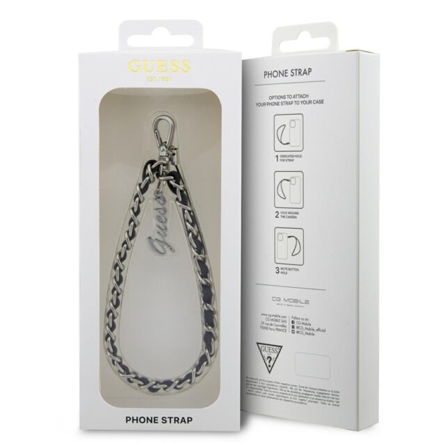 Guess pendant GUSTSASSK Phone Strap black Chain Metal Logo Charm - imagine 2