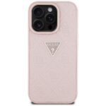 Case Guess Hot Stamp 4G Pattern Triangle Metal Logo for iPhone 16 Pro pink - imagine 3