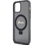 Guess GUHMP12MHRSGSK iPhone 12/12 Pro 6.1" black hardcase Ring Stand Script Glitter MagSafe - imagine 6