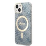 Guess Set GUBPP14SH4EACSB Case+Charger iPhone 14 / 15 / 13 6,1" blue hard case 4G Print - imagine 2
