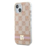 DKNY DKHMP15SHCPTSP iPhone 15 / 14 / 13 6.1 inch pink hardcase IML Checkered Mono Pattern & Printed - imagine 2