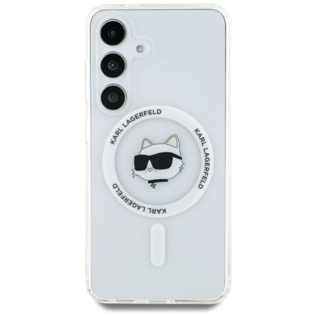 Case Karl Lagerfeld Button Choupette Head Printed Logo MagSafe Samsung Galaxy S25 white - imagine 3