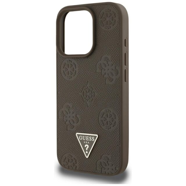 Case Guess Grained Hot Stamp Peony Triangle Logo MagSafe for iPhone 16 Pro Max brown - imagine 6