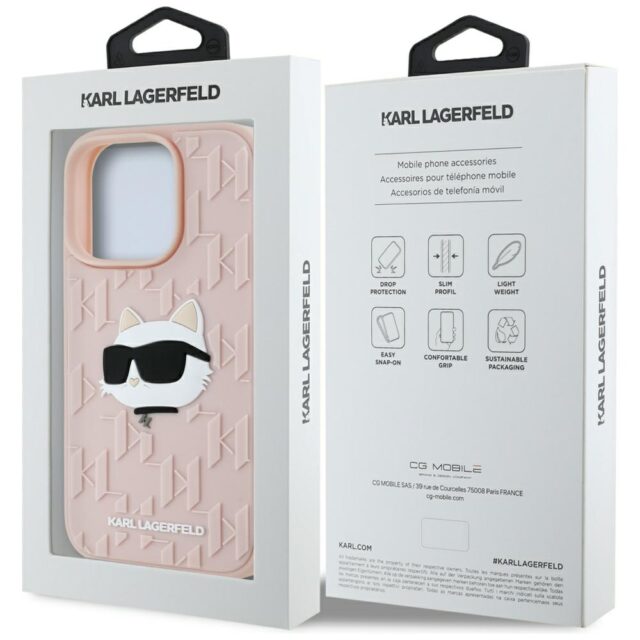 Etui Karl Lagerfeld 3D Rubber Monogram & Choupette for iPhone 16 Pro Max pink - imagine 8
