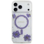 Case Guess Resin Flowers Glitter MagSafe for iPhone 17 Pro Max purple - imagine 3