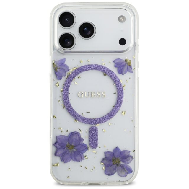 Case Guess Resin Flowers Glitter MagSafe for iPhone 17 Pro Max purple - imagine 3