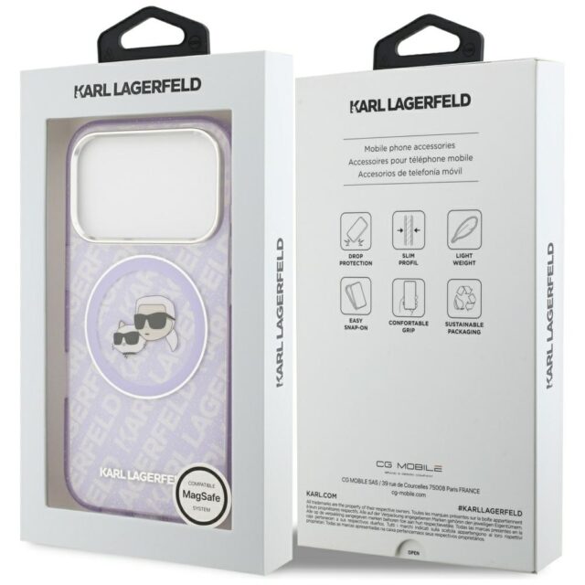 Karl Lagerfeld IML Glitter Karl & Choupette Heads Logo MagSafe Case for iPhone 17 Pro Purple - imagine 8
