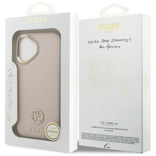 Case Guess Grained Strass Logo MagSafe for iPhone 17 pink - imagine 8