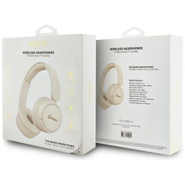 Headphones Guess Bluetooth 5.3 Metal Logo Script beige - imagine 4