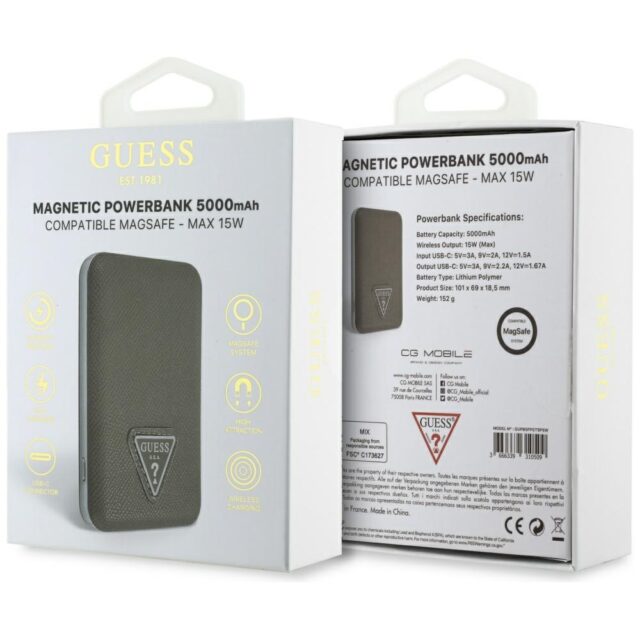 Powerbank indukcyjny Guess Grained        Triangle 5000mAh 15W USB-C MagSafe brązowy - imagine 5