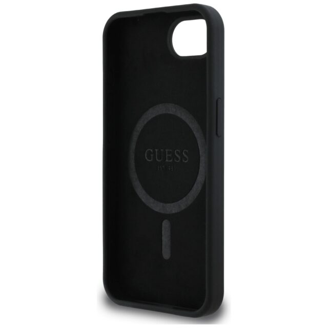Case Guess Silicone Script Metal Logo MagSafe for iPhone 16e black - imagine 7