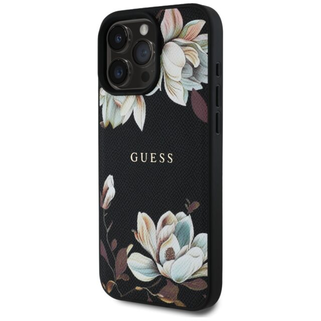 Case Guess Grained Printed Flower Pattern MagSafe for iPhone 16 Pro Max black - imagine 2