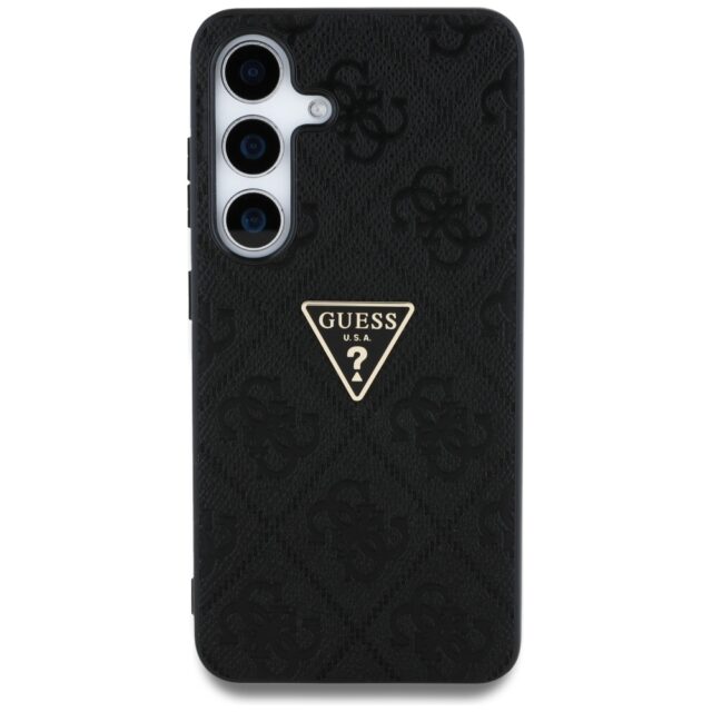 Case Guess Hot Stamp 4G Pattern Triangle Metal Logo for Samsung Galaxy S25 black - imagine 3