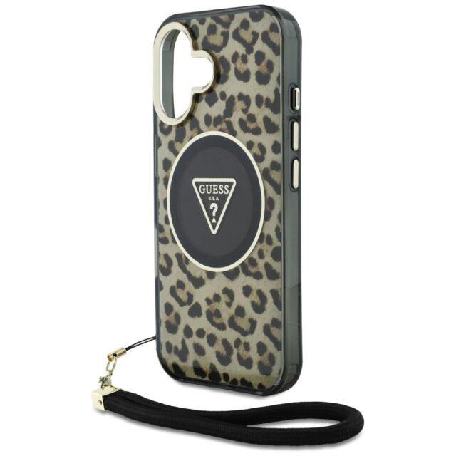 Case Guess HC IML Leopard Triangle Cord Strap for iPhone 16 MagSafe brown - imagine 5