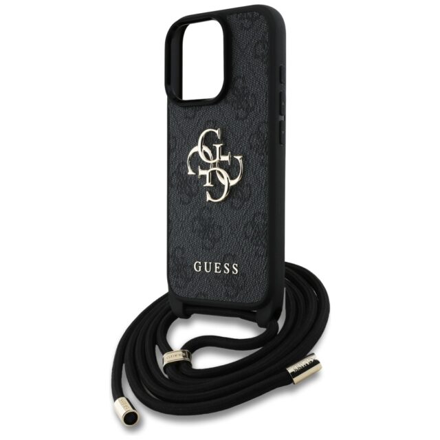 Case Guess 4G Big Logo Cord Stap Crossbody for iPhone 16 Pro Max black - imagine 5