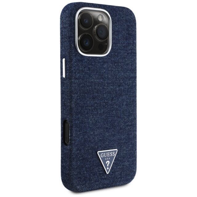 Case Guess Denim Triangle Logo MagSafe for iPhone 16 Pro Max blue - imagine 4