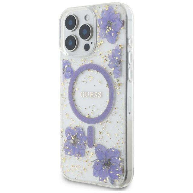 Case Guess Resin Flowers MagSafe for iPhone 16 Pro Max purple - imagine 2