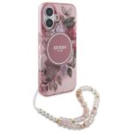 Guess GUHMP16SHFWBRCESP iPhone 16 6.1" pink hardcase IML Flowers With Pearl Strap MagSafe - imagine 3