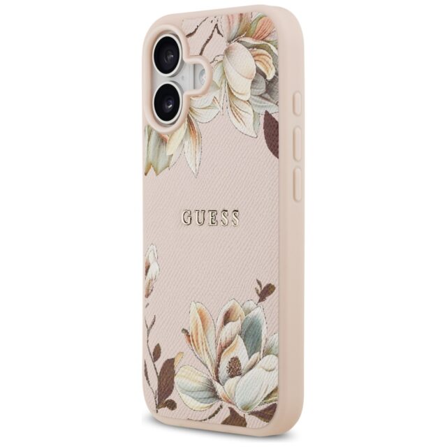 Guess Grained Flowers Classic Logo MagSafe Case for iPhone 17 Pink - imagine 2