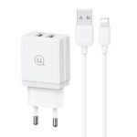 USAMS Charger 2xUSB 18W + cableLightning/USB-A Fast Charging white  series HC HCXLTZ01