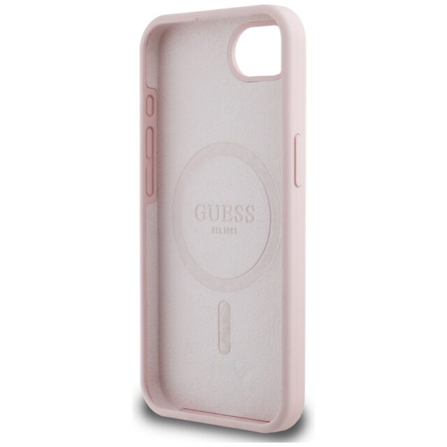 Case Guess Silicone Script Metal Logo MagSafe for iPhone 16e pink - imagine 7