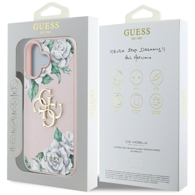 Case Guess Grained Roses Big 4G logo for iPhone 16 pink - imagine 8