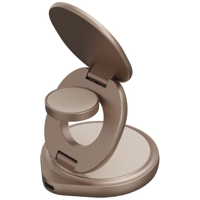 Wireless Charger Bazic Gomag Gyre Foldable 3in1 15W Fast Charging gold - imagine 2