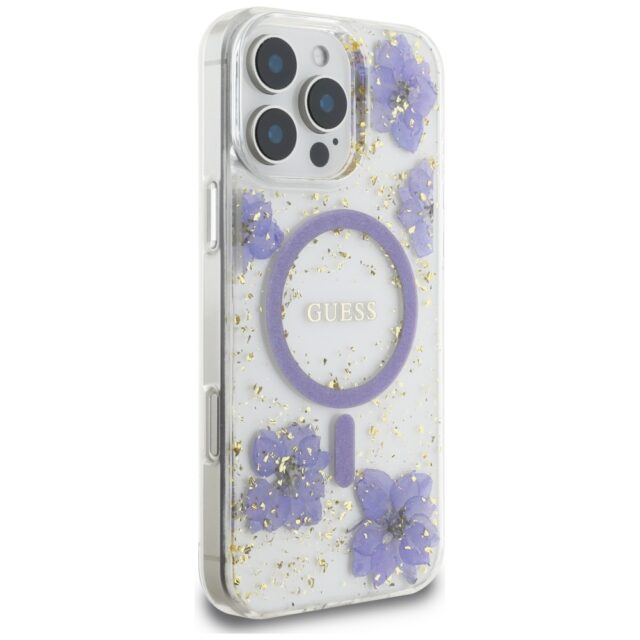 Case Guess Resin Flowers MagSafe for iPhone 16 Pro Max purple - imagine 4