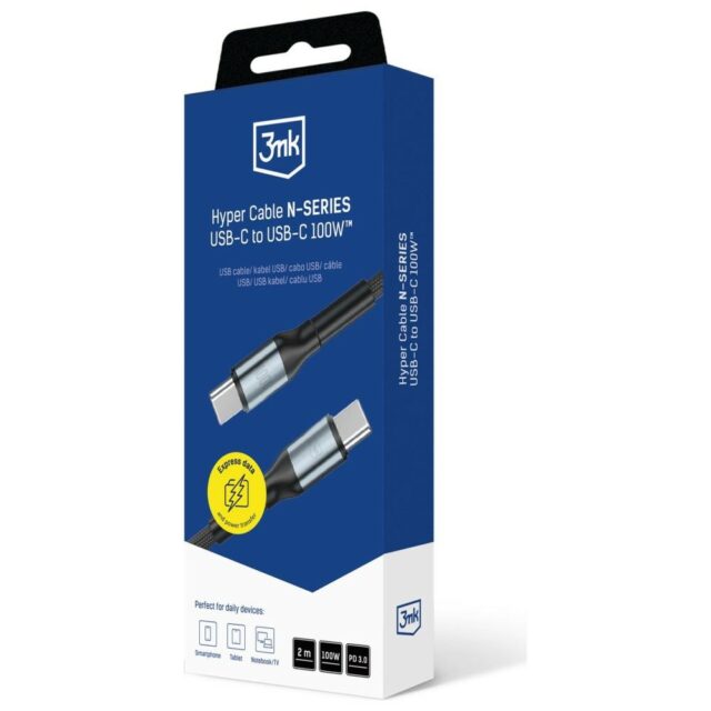 Cable 3MK Hyper Cable N-SERIES USB-C to USB-C 2m 20V/5A 100W black - imagine 8