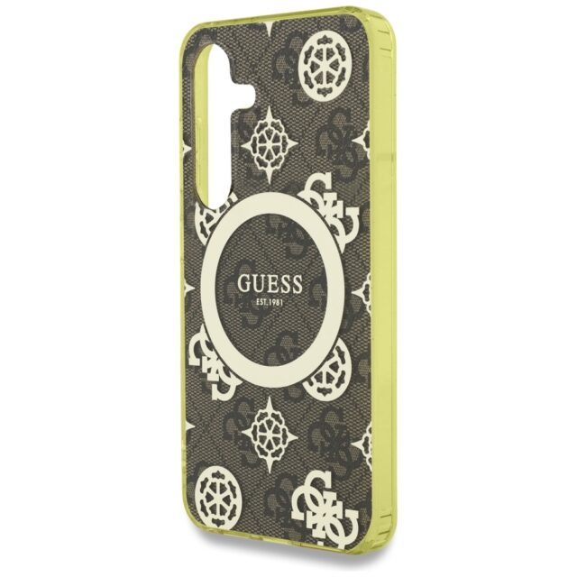 Case Guess 4G Background Gold Electroplated Peony Pattern MagSafe forSamsung Galaxy S25 brown - imagine 6
