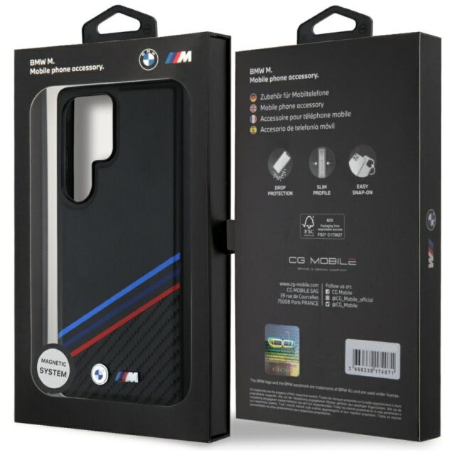 Case BMW Leather Tricolor Crossing Stripes MagSafe for Samsung Galaxy S25 Ultra black - imagine 8