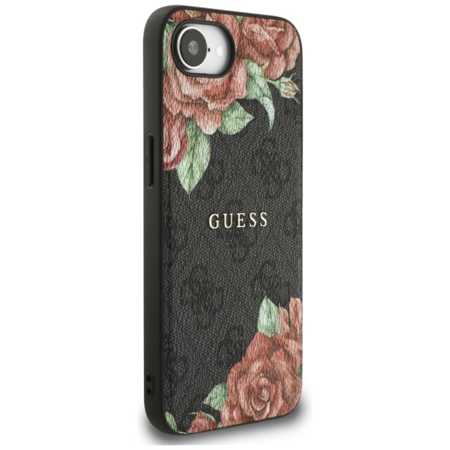 Case Guess 4G Flowers Print MagSafe for iPhone 16e black - imagine 4