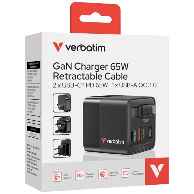 Verbatim Charger GaN 65W 2xUSB-C/USB-A + EU/UK/US Adapter black 32217 - imagine 8