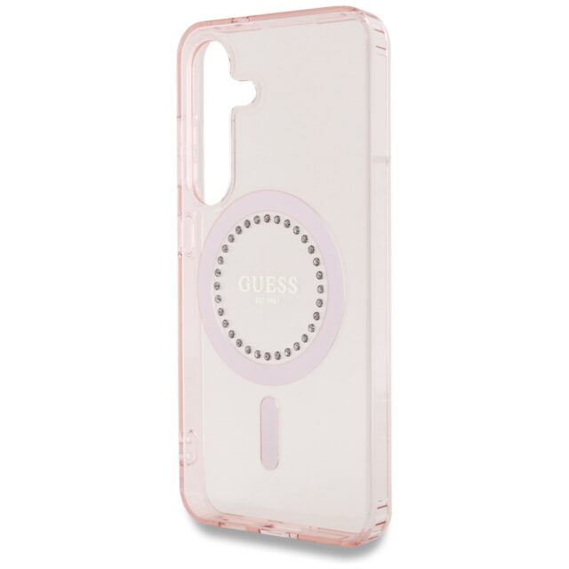 Case Guess Rhinestones Printed Classic Logo MagSafe Samsung Galaxy S25 pink - imagine 6