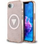 Case Guess IML Metal Glitter 4G Circle Triangle MagSafe for iPhone 16e pink