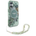 Guess GUHMP16SHFWBRCESN iPhone 16 6.1" green hardcase IML Flowers With Pearl Strap MagSafe - imagine 3