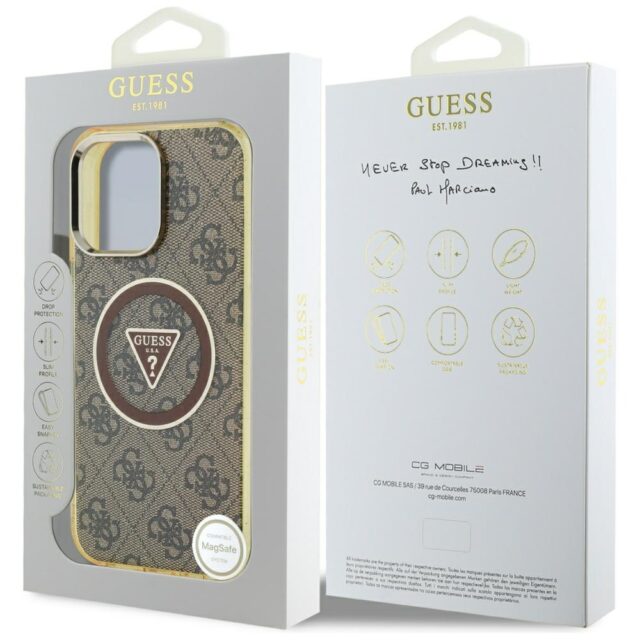 Case Guess IML Metal Glitter 4G Circle Triangle MagSafe for Phone 16 Pro brown - imagine 8