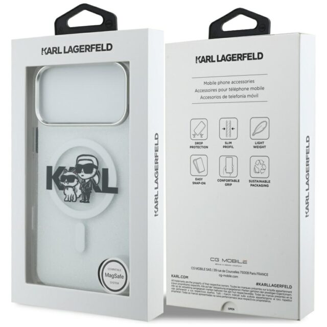 Karl Lagerfeld IML Glitter Karl & Choupette Sketch Logo MagSafe Case for iPhone 17 Pro Max Clear - imagine 8