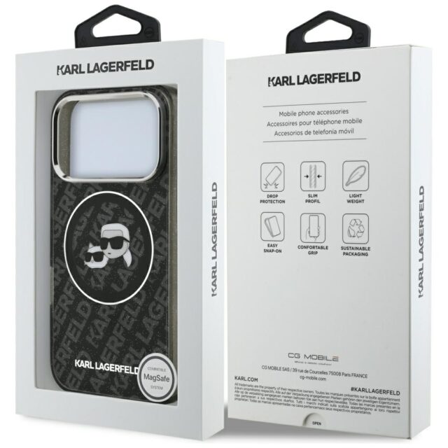 Case Karl Lagerfeld IML Glitter Karl &   Choupette Heads Logo MagSafe for iPhone 17 Pro black - imagine 8