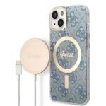 Guess Set GUBPP14SH4EACSB Case+Charger iPhone 14 / 15 / 13 6,1" blue hard case 4G Print
